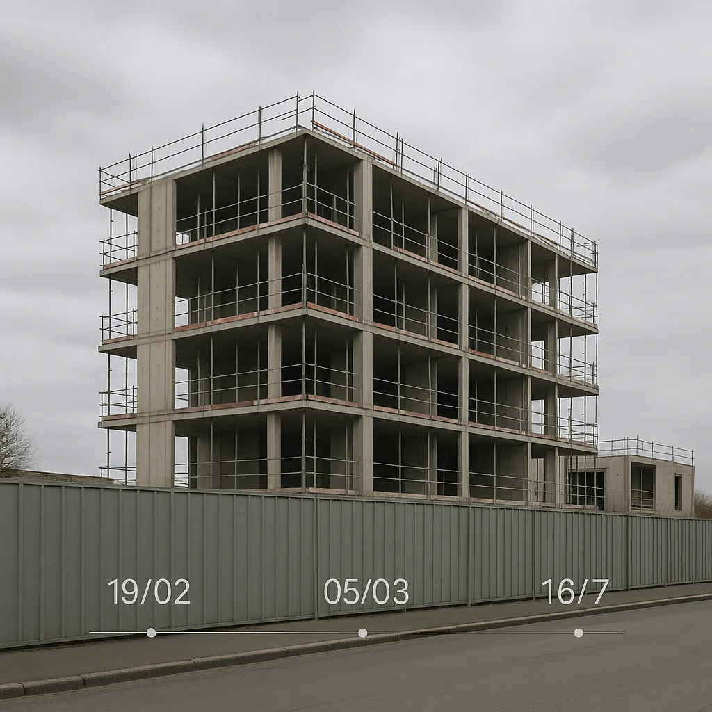 Chantier immobilier à l’arrêt, jalons 2025 de l’ouverture du RJ à la conversion en liquidation.​