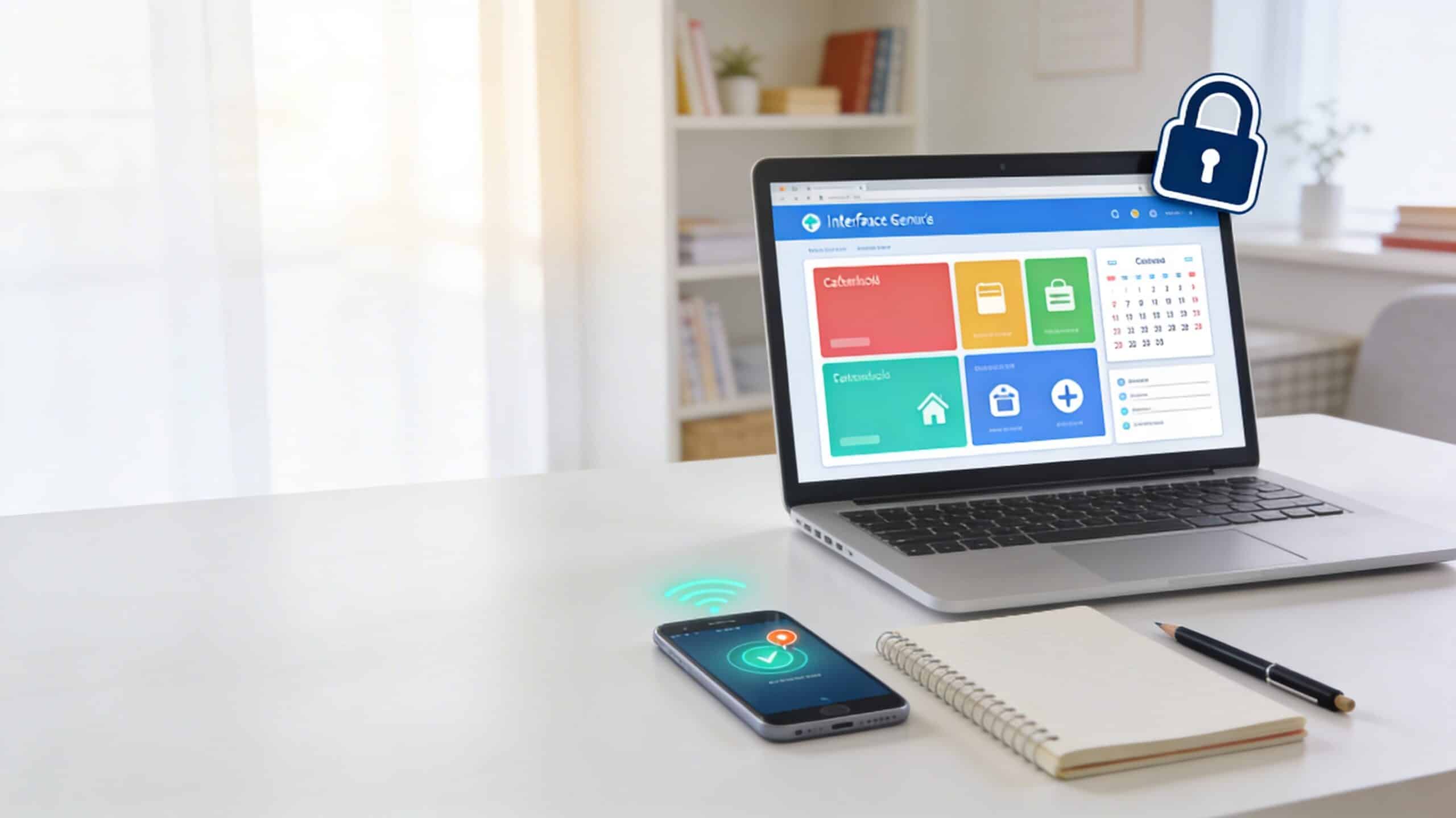 Ordinateur portable affichant un portail scolaire générique et un smartphone sur un bureau, illustrant la connexion à Educhorus