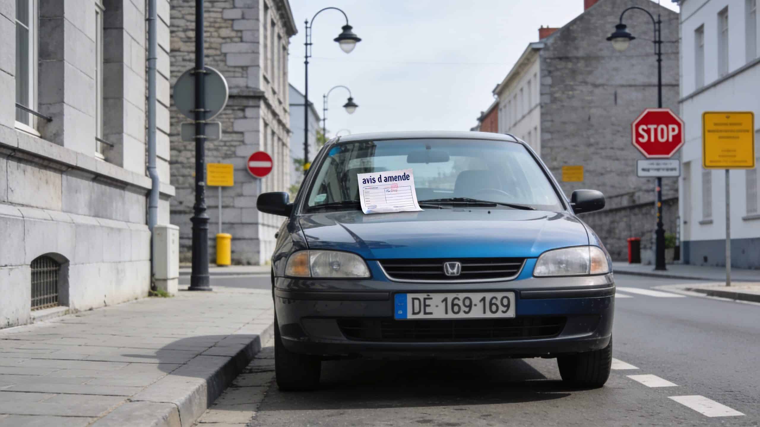 Voiture avec plaque française et avis d’amende en Belgique, illustration d’un article sur les démarches pour un Français